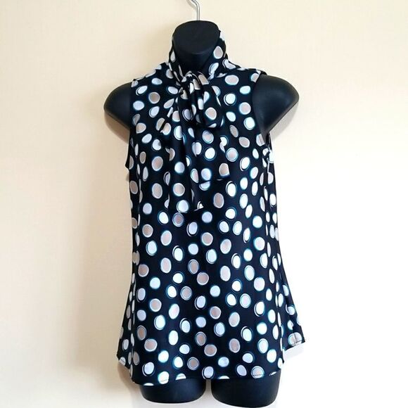 Nine West Black Polka Dot Sleeveless Top Sz S - Picture 4 of 9